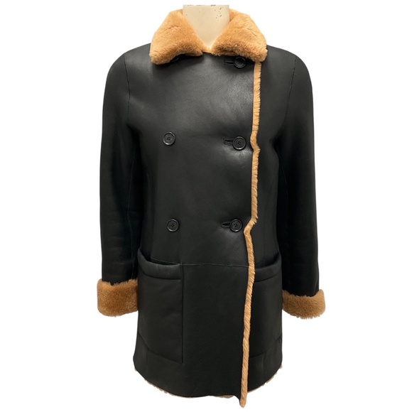 MAJE BLACK / CAMEL REVERSIBLE SHEARLING COAT - Picture 1 of 8